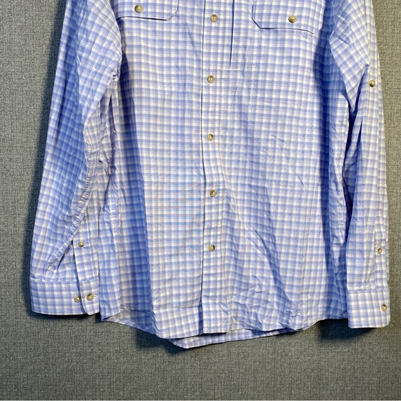 Poncho The Wahoo Large Men’s Blue White Check Performance Outdoor Fishing Shirt - Picture 6 of 9